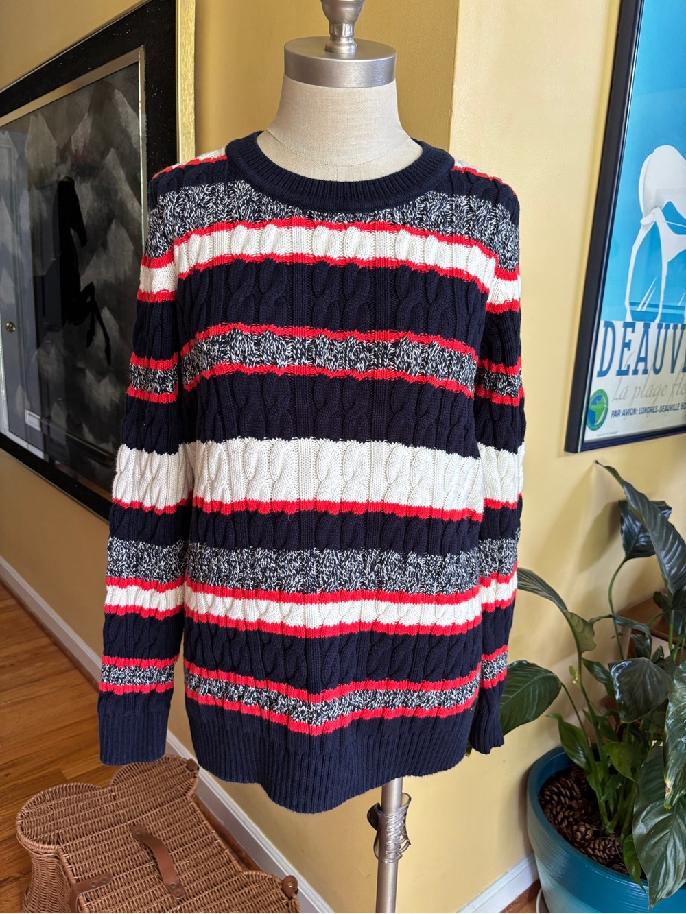 red, white and blue timmy hilfiger striped sweater